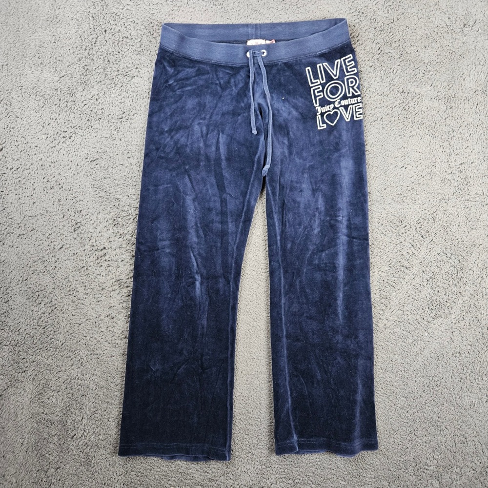 Juicy Couture Navy Blue Velour Track Pants Live For Love Graphic Womens Medium